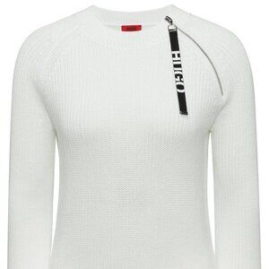 HUGO Shailey White Pullover Knit Ribbed Crew Neck Sweater Size Medium